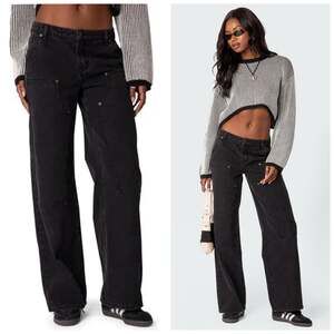 Edkited Ayla Low Rise Wide Leg Carpenter Jeans Size Medium Black Washed Y2K